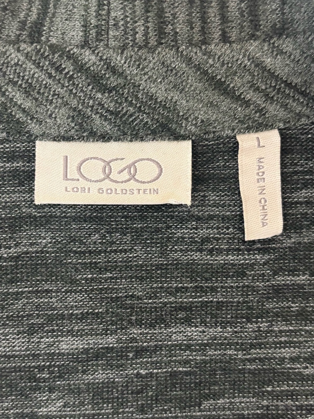 LOGO Lori Goldstein Green Zip Front Knit Cardigan Jacket Asymmetrical Hem Size L - Picture 2 of 11